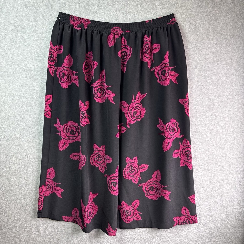 VTG Leslie Fay Sportswear II Skirt Black And Pink Floral Pull On Size 20W Roses